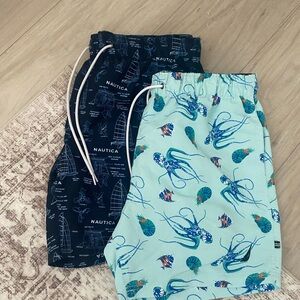 Nautica Men's Navy and Aqua Swim Trunks Set